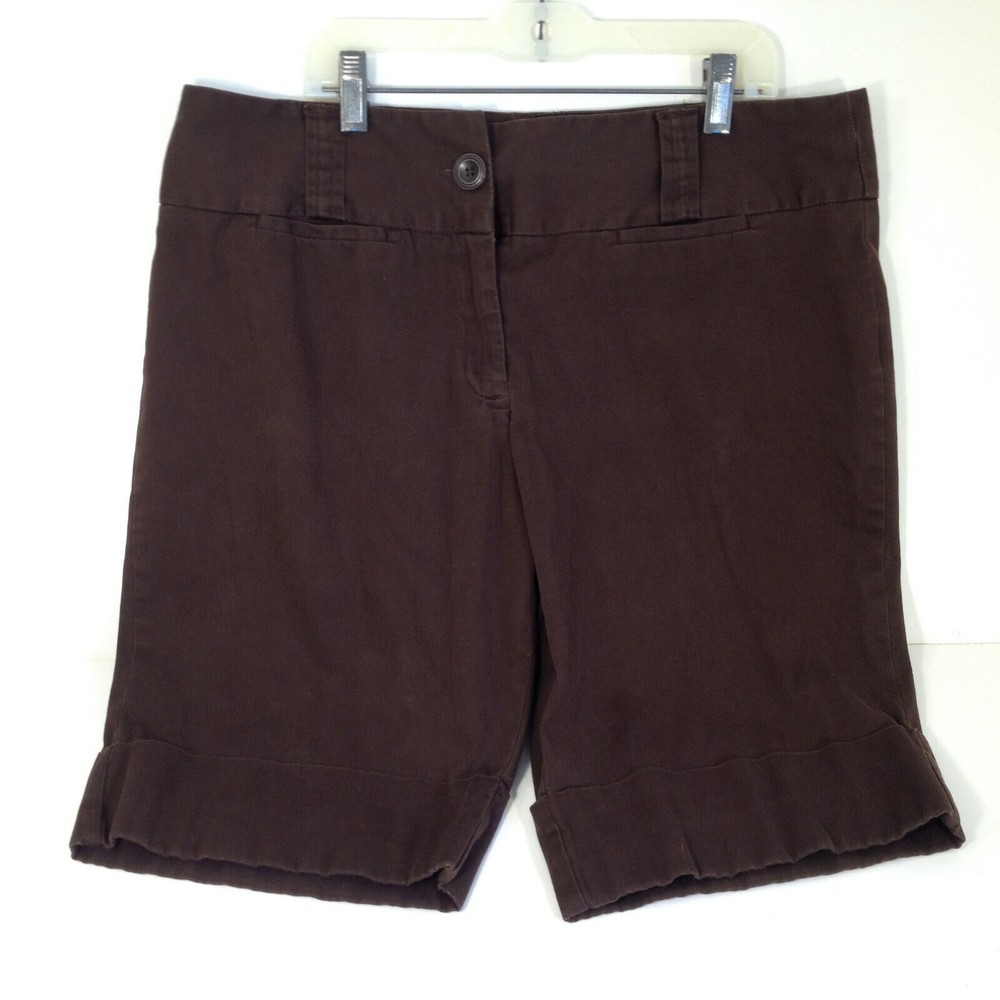 Vintage Womans George Brown High Waist Knit Shorts Cuffed Size 14